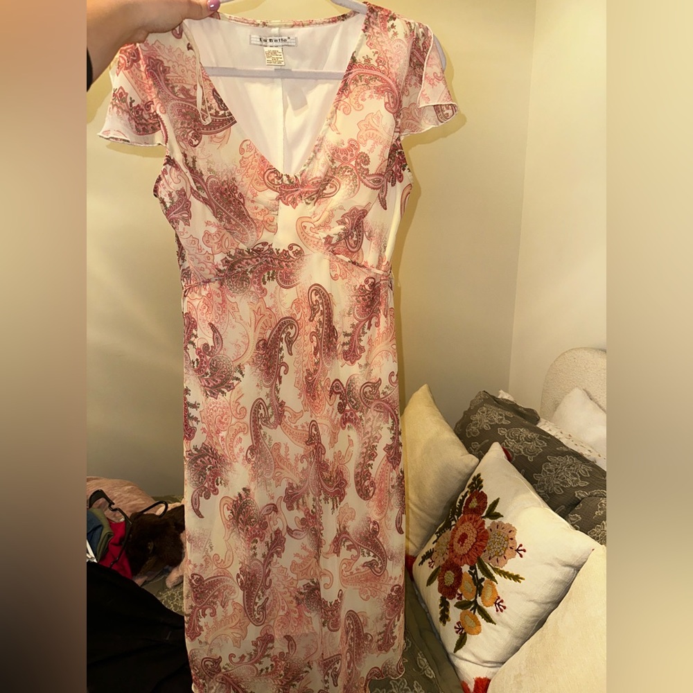La Belle Pink and Cream Paisley Midi Dress